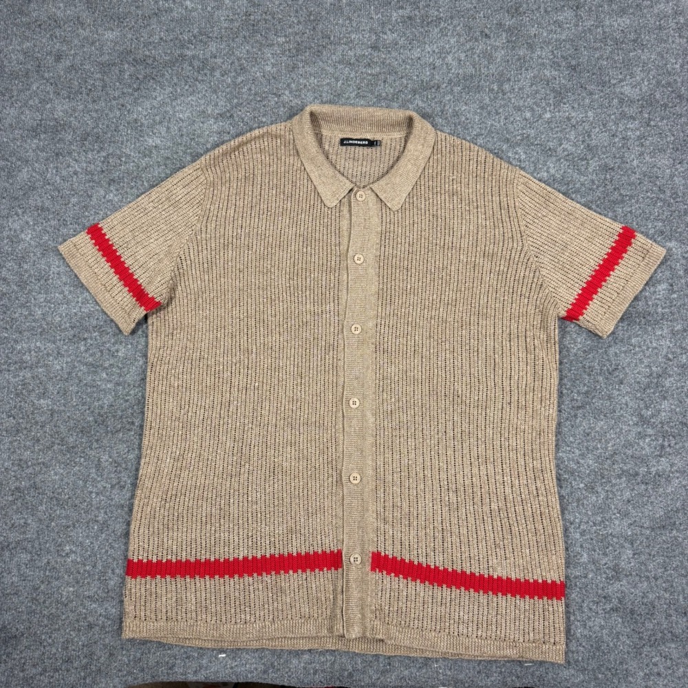 J.Lindeberg Knit Button Down Polo Shirt Mens XXL Brown Linen Merino Wool EUC